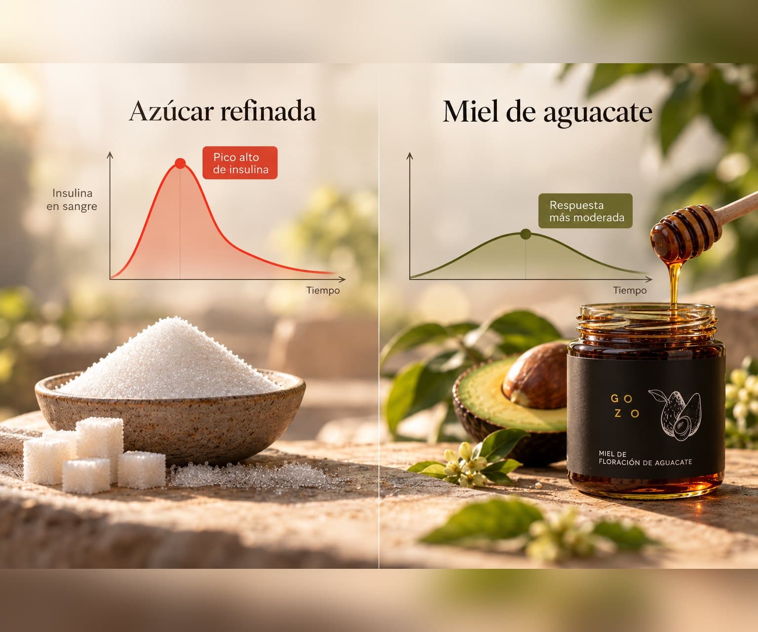Miel de Aguacate · Miel vs. azúcar