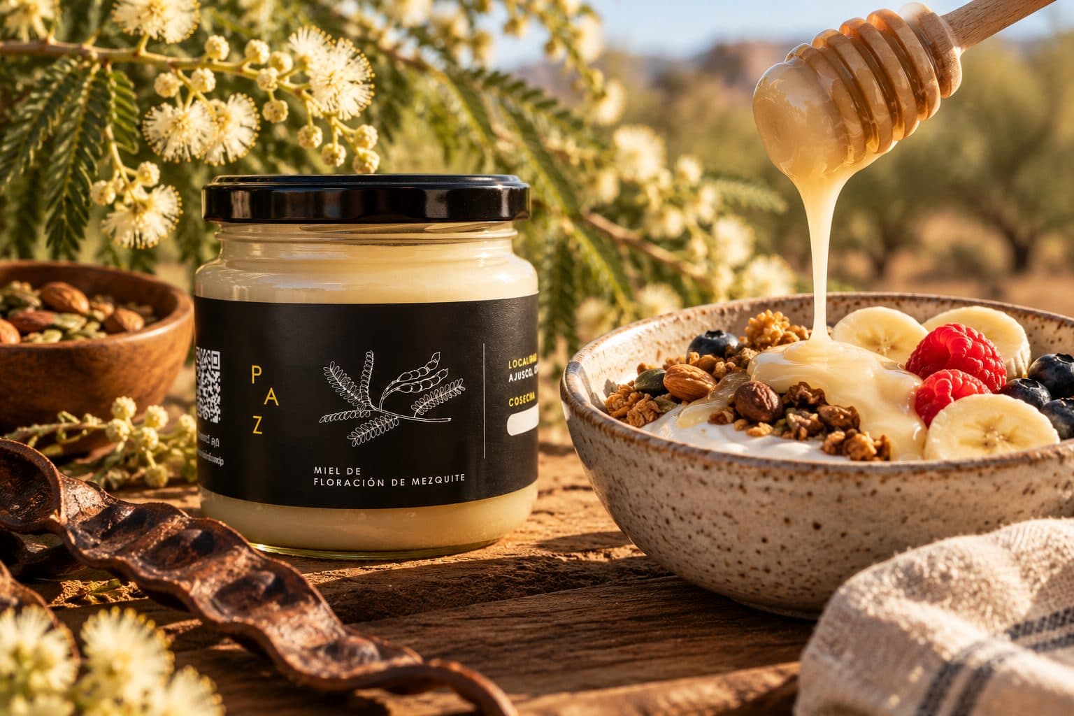 Miel de Mezquite · Con yogur y granola