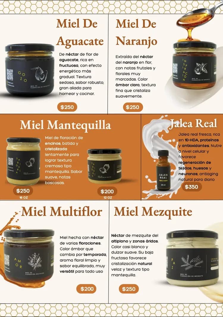 Flyer anterior con las mieles de Miel de Viento y sus precios